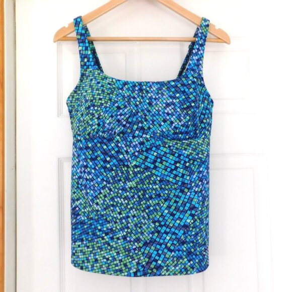 Lands End Adjustable Underwire Tankini Size 12 Swim Top Blue Built in Bra - Picture 1 of 5